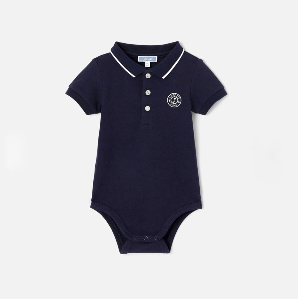Jacadi Blue Polo Bodysuit with White Trim